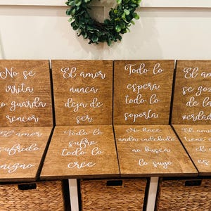 1 Corintios 13 Decor para Boda | El Amor es Paciente | Set de 8 Paneles en Madera | Decoración Cristiana para Recepción |