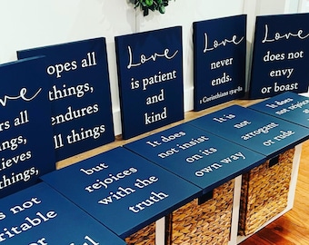 Wedding aisle decor. Love Is Patient and Kind. Wedding Decorations. 1 Corinthians 13 Wedding Aisle Signs. Wedding Signs. Love never fails.