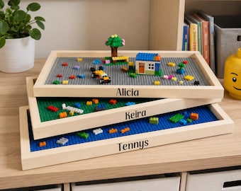 Bandeja personalizada para construir con ladrillos. Almacenamiento de ladrillos. Organizador personalizado con base. Regalo de cumpleaños. Bandeja personalizada. Bandeja para construir con ladrillos.