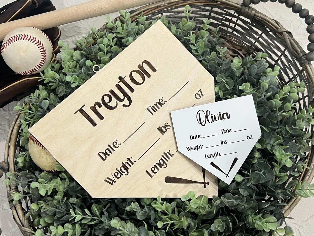 Personalized Baseball Birth Stats Sign | Custom Home Plate Baby ...