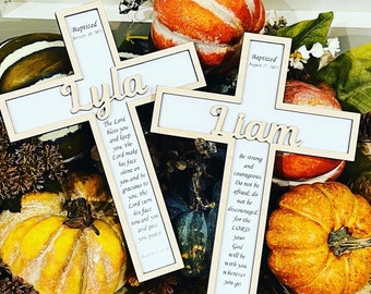 Personalized Baptism Cross | Custom Wooden Name Cross with Bible Verse | Christening Gift | Baby Dedication Gift | Christian Nursery Decor