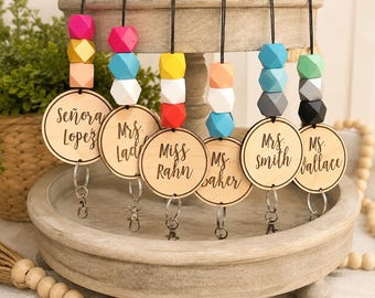 Personalized Teacher Lanyard | Beaded ID Badge Holder | Custom Back to School Lanyard | Teacher Gift | Breakaway Cord & Swivel Hook