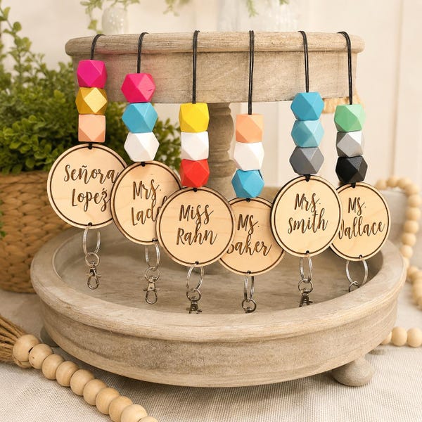 Personalized Teacher Lanyard | Beaded ID Badge Holder | Custom Back to School Lanyard | Teacher Gift | Breakaway Cord & Swivel Hook
