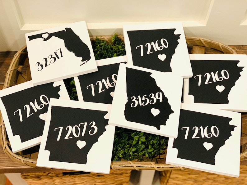 Custom State & Zip Code Sign: Farmhouse Home Decor (6x6) - Etsy