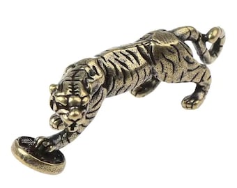 Mini Brass Tiger Figurine Chinese Zodiac Statue Vintage Animal Sculpture