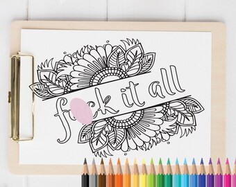 Sweary Colouring Book Swear Word Pages Funny Stress Relief Gift Adult Mindfulness Printable Mature Curse Instant Download