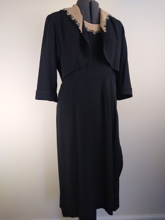 Vintage 1940s VOLUP Black Rayon Dress & Jacket w/