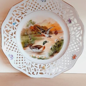 Bavaria decorative porcelain plate featuring an autumn scene with ducks.