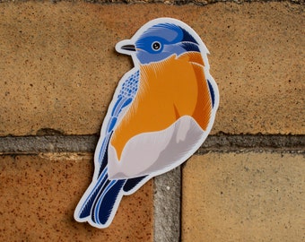 Adesivo com ilustração original do pássaro azul oriental
