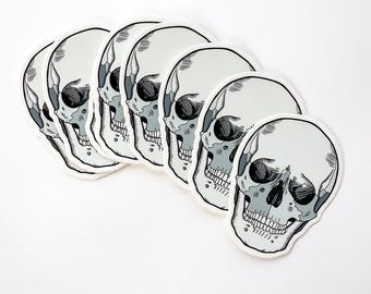 Adesivo com ilustração de caveira - Arte original e assustadora para o Halloween e uso diário.