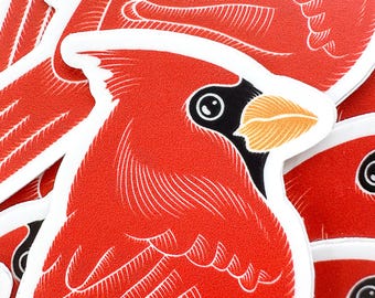 Adesivo con l'uccello Cardinale Rosso del Nord - Illustrazione originale, adesivo naturalistico