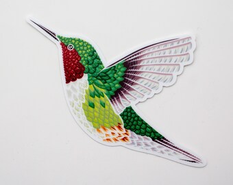Adesivo com ilustração original do beija-flor-de-garganta-rubi