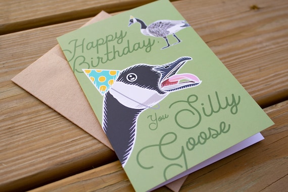 Funny Silly Goose Birthday Card, Illustrated Pun Greeting Card for Friends and Bird Lovers
