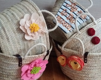 Hand-decorated beach basket bag, traditional crafts