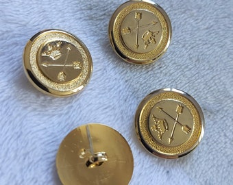 Button Ø25-20 mm round ornamental, gold, plastic. Various lots.