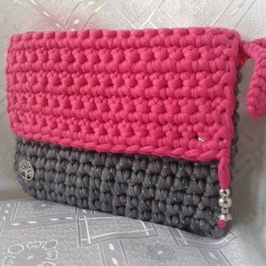 Sack shoulder bag, handmade in crochet trapillo image 4