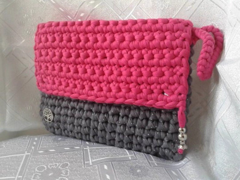 Sack shoulder bag, handmade in crochet trapillo image 4