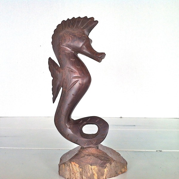 Seahorse Wood Sculpture/Wooden Seahorse Figurine/Vintage Seahorse Statue/Hand Carved Wood Seahorse/Nautical Sealife Decor/Wooden Seahorse