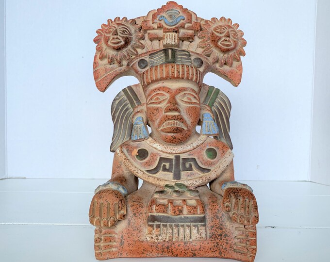 Mayan Clay Chieftain Statue/vintage Mayan Clay Pottery Statue/pre