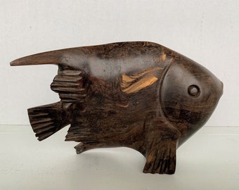 Ironwood Hand Carved Angelfish Figurine/Wooden Carved Fish Statue/Hand Carved Wooden Fish Sculpture/Swimming Angel Fish Statue/Ironwood Fish