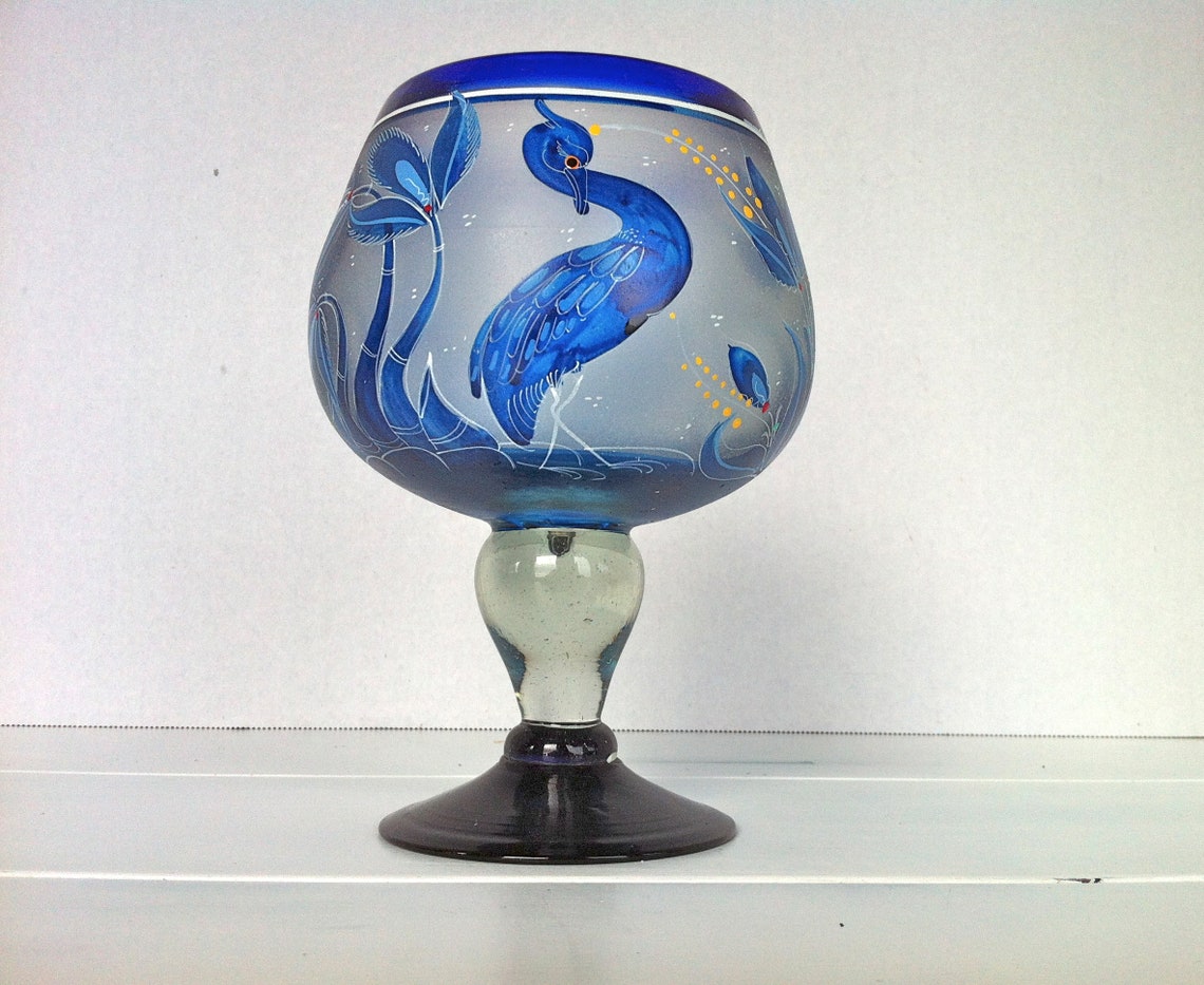 Blue Heron Hand Painted Wine Glass/Hand Painted Blue Heron Etsy