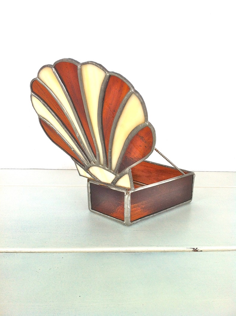 Stained Glass Shell Trinket Box/vintage Stained Glass Trinket Etsy