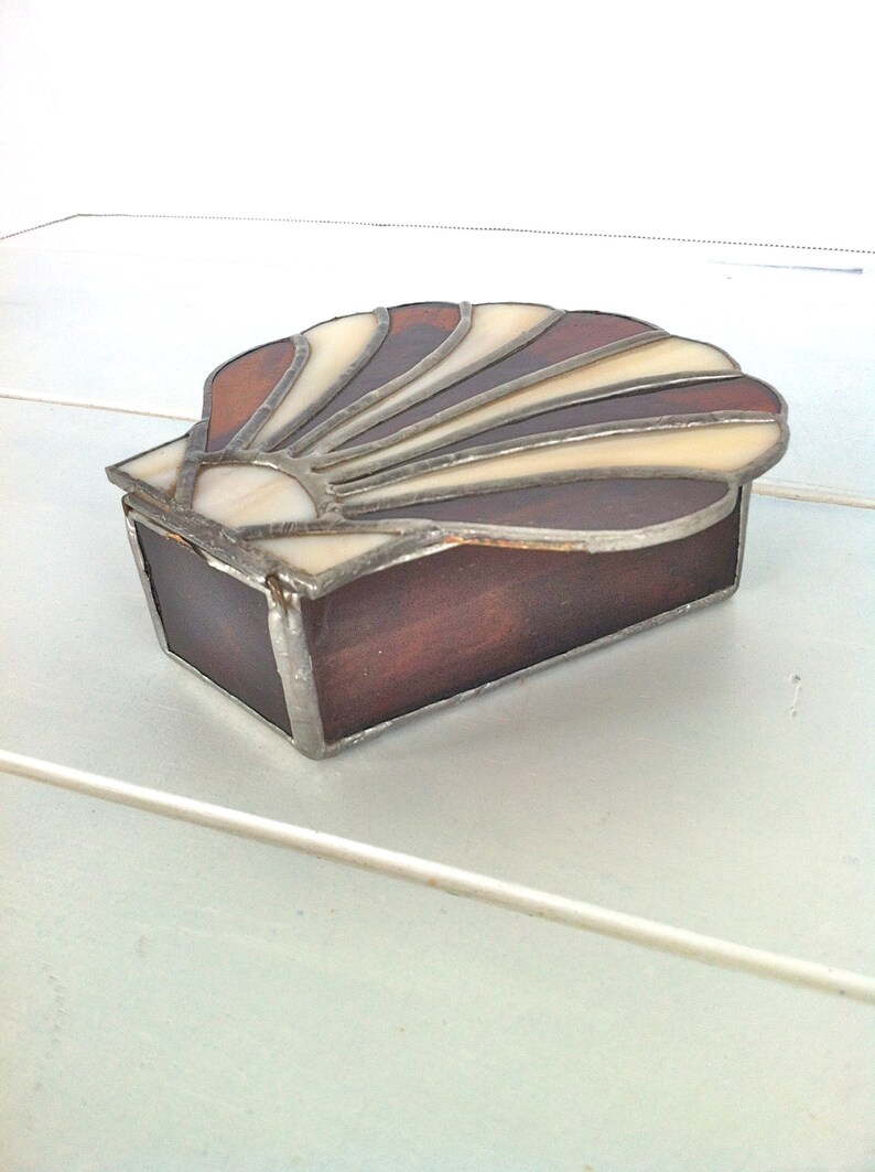 Stained Glass Shell Trinket Box/vintage Stained Glass Trinket Etsy