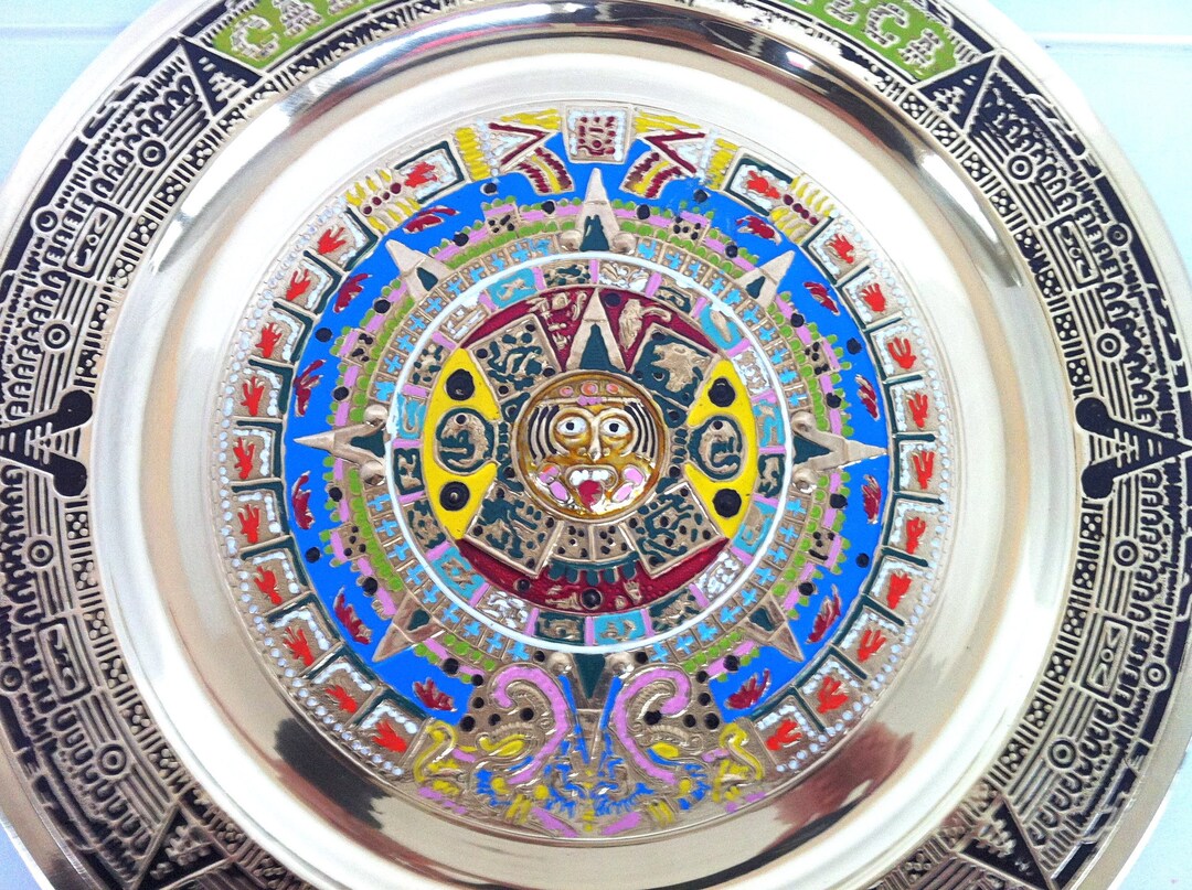 Brass Aztec Calendar Wall Plate/brass Maya Calendar Plate/brass Aztec