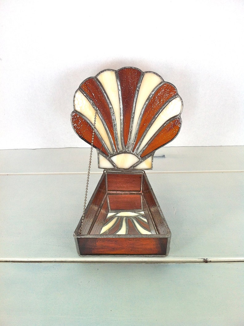 Stained Glass Shell Trinket Box/vintage Stained Glass Trinket Etsy