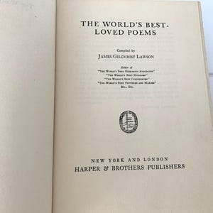 Les poèmes les plus aimés du monde, 1927, livre à couverture rigide/livre de poésie classique/poèmes les plus appréciés/la poésie la plus aimée au monde
