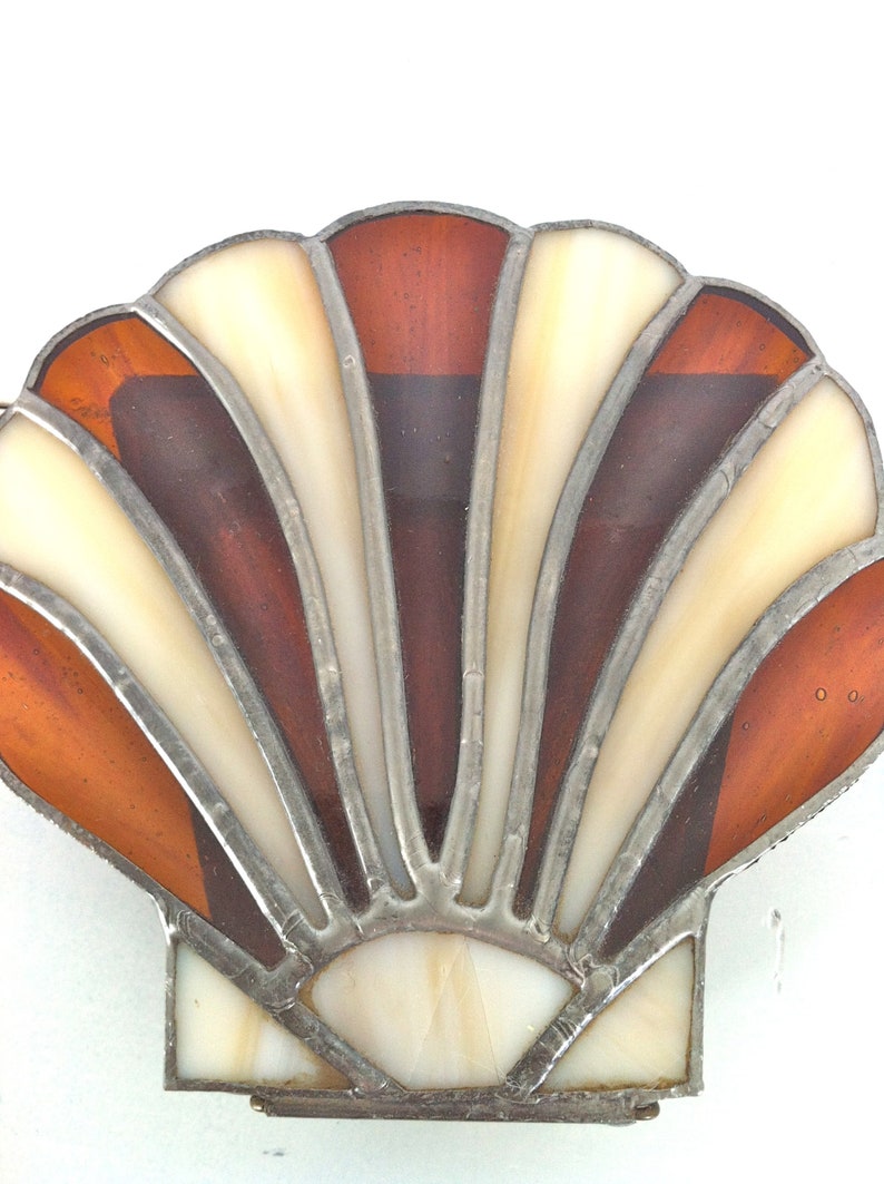 Stained Glass Shell Trinket Box/vintage Stained Glass Trinket Etsy