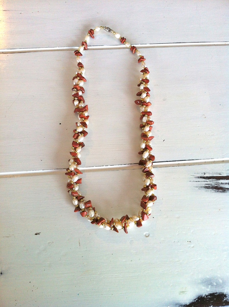 Vintage Goldstone and Pearl Beaded NecklaceVintage Goldstone NecklaceRetro Goldstone NecklaceGoldstone Beaded NecklaceGoldstone Beads