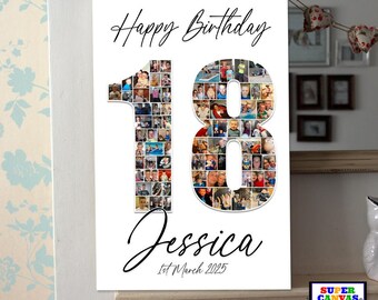 Happy Birthday Personalised Custom Any Age Number Photo Picture 18th 21st 40th 80th Birthday Party Display Board Collage Framed Canvas Print