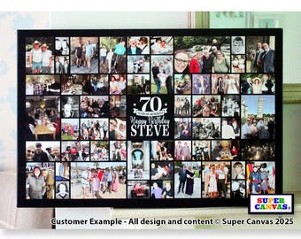 Happy 70th Birthday Grandad Mum Dad Nana Sister Friend Brother Personalised 70th Birthday Framed Photo Party Board Collage Canvas Print Gift