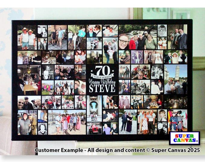Happy 70th Birthday Grandad Mum Dad Nana Sister Friend Brother Personalised 70th Birthday Framed Photo Party Board Collage Canvas Print Gift