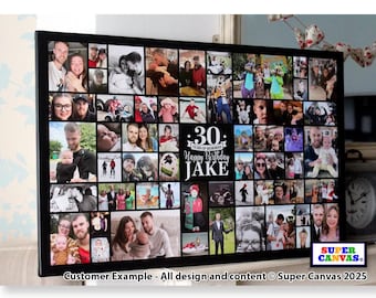 Happy 30th Birthday Friend Daughter Sister Son Brother Personalised 56 Picture Photo Collage Party Display Board Framed Canvas Print Gift