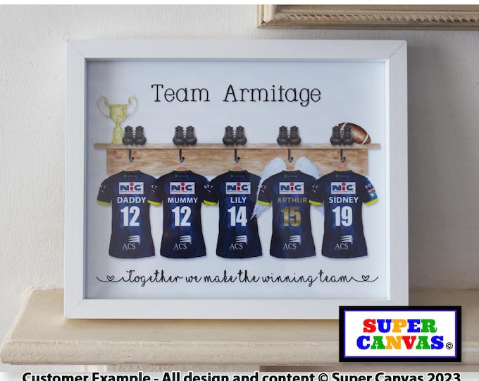 Family Rugby Team Grandparents Grandchildren Personalised Family Rugby Shirts Portrait Picture Framed Custom A4 Print Handmade Birthday Gift
