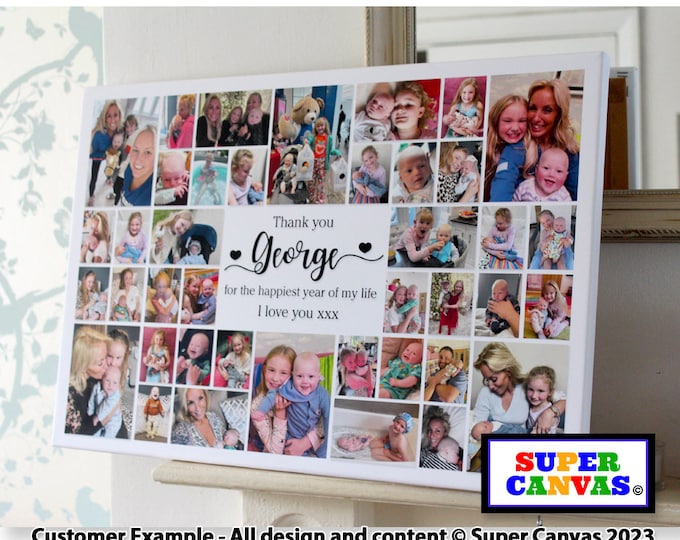 Happy 1st Birthday Baby Son Daughter Grandchild Personalised 1st Birthday 40 Picture Photo Display Board Collage Framed Canvas Print Gift