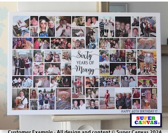 Happy 60th Birthday Mum Dad Brother Sister Grandad Nan Wife Husband Friend Custom Photo Collage Party Display Board Framed Canvas Print Gift