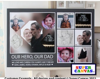 Our Dad Our Hero Handmade Personalised Custom Dad Daddy 7 Photo Picture Collage Display Board Framed Canvas Photo Print Birthday Card Gift