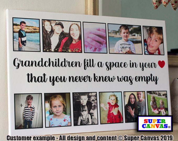 Grandchildren Personalised Grandparents Family Picture Photo Collage Framed Canvas Print Grandparents Mum Dad Grandad Nana Birthday Gift