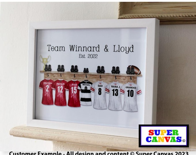 Family Rugby Team Shirts Personalised Framed Family Picture Print Unique Gift for Dad Daddy Husband Grandad Son Friend Brother Gift