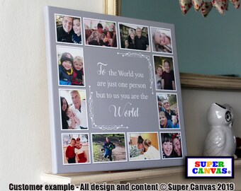Custom My World Personalised Son Dad Daddy Grandad Husband 12 Picture Photo Collage Framed Canvas Print Birthday Present Gift for him