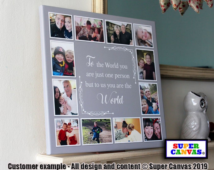Custom My World Personalised Son Dad Daddy Grandad Husband 12 Picture Photo Collage Framed Canvas Print Birthday Present Gift for him