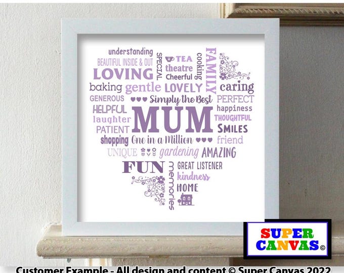 Heart Word Art Custom Typography Personalised Handmade Framed Print Friend Sister Mum Daughter Graduation New Job Birthday Mothers Day Gift
