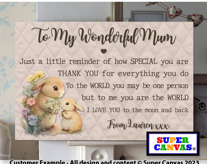 To My Mum Personalised Cute Bunny Theme Mummy Picture Wall Art Framed Canvas Print Birthday Handmade Gift for Mum Mummy Nana Present Gift