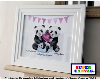 Newborn Baby Girl Baby Boy Panda Family Custom Personalised Family Portrait Framed Print New Mum Dad Parents Welcome to the World Gift