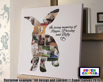 Bunny Rabbit Pet Custom Shape Picture Photo Collage Display Board Framed Canvas Print Gift for Rabbit Owner Memorial Birthday Present Gift