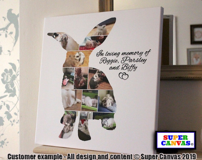 Bunny Rabbit Pet Custom Shape Picture Photo Collage Display Board Framed Canvas Print Gift for Rabbit Owner Memorial Birthday Present Gift