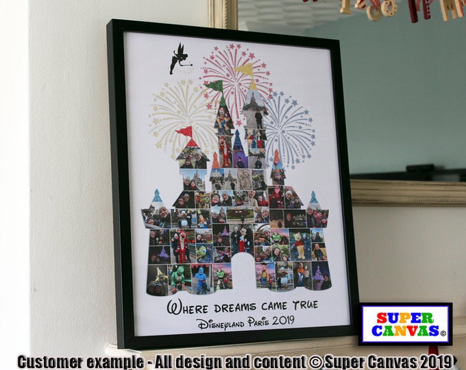 Disneyland Paris Florida Castle Shape Personalised Custom Picture Photo Collage Framed Canvas Print Holiday Birthday Souvenir Christmas Gift